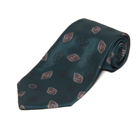 Vintage Halston III Green Paisley Print Tie 4" x 57" Poly/Silk Blend Made in USA - Picture 1 of 7